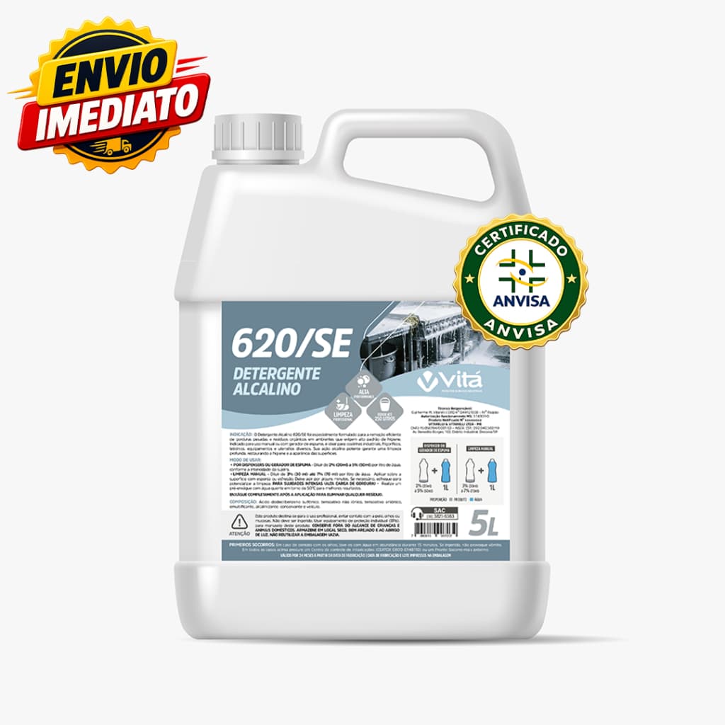 Limpador Detergente Alcalino Potente 5 Litros Remove Gordura Incrustada Cozinha Açougue Frigorífico Certificado ANVISA