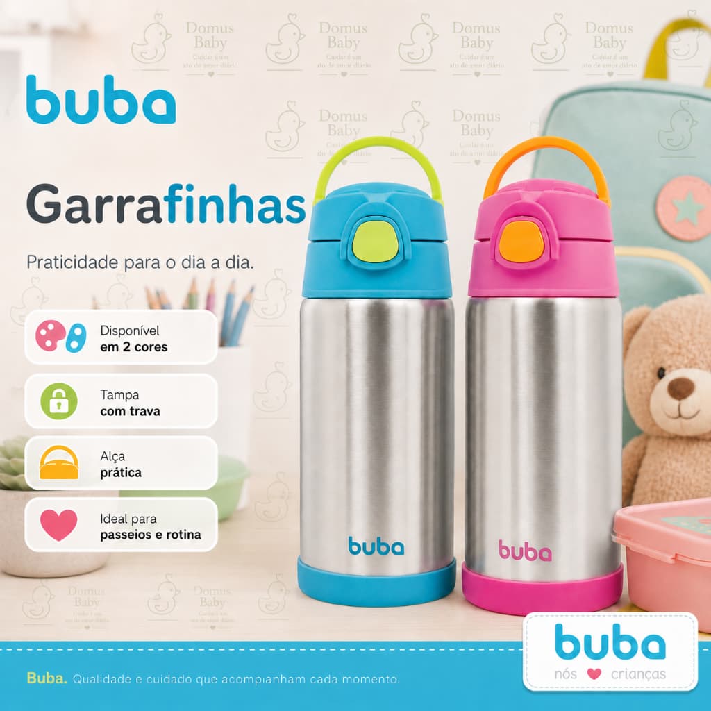 Garrafa Buba Original 400ml Parede Dupla Infantil com Canudo