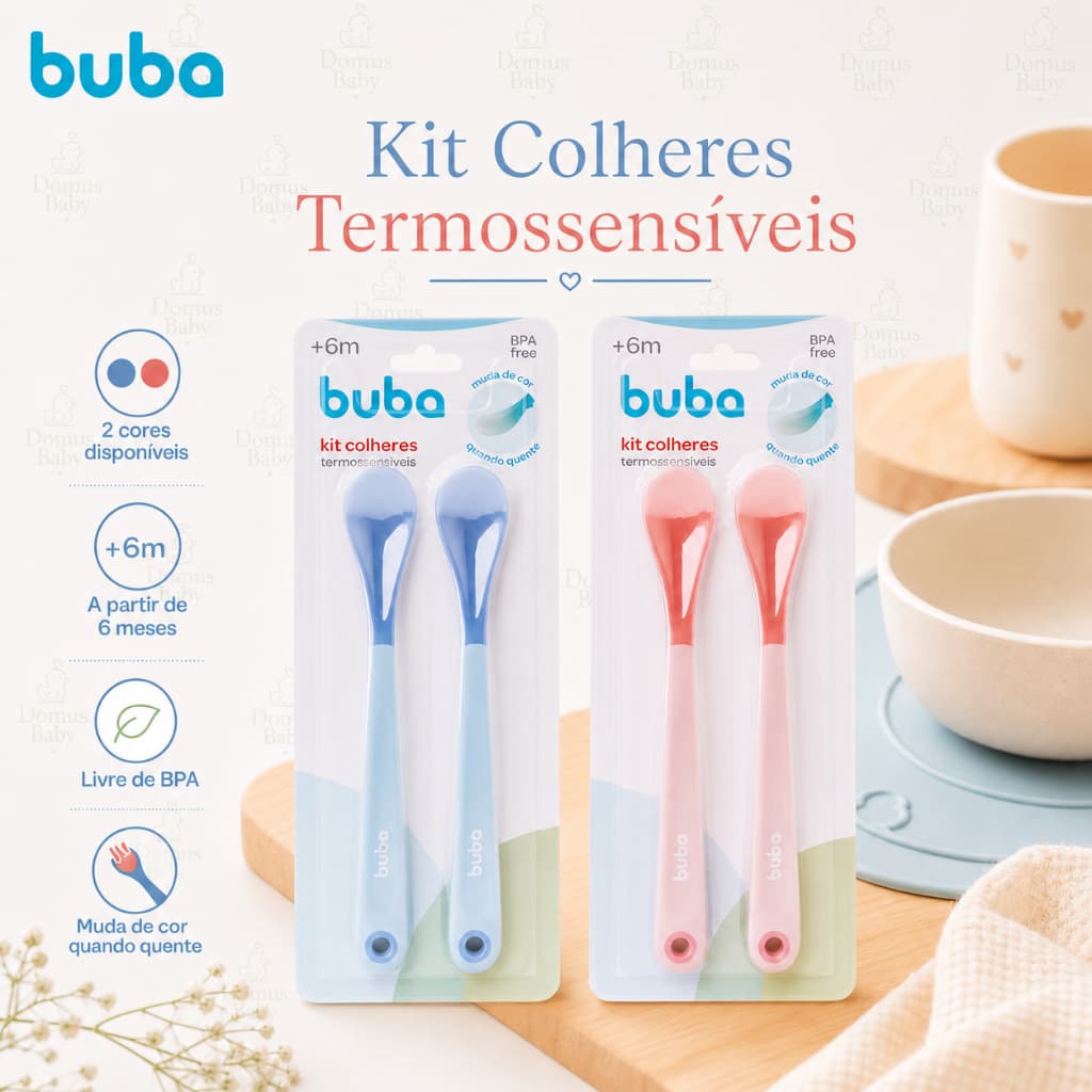 Kit 2 Colheres Termossensíveis Muda de Cor Conforme Tempertura do Alimento Buba Original