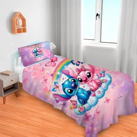 Lençol Cobre Leito Solteiro e Fronha Lilo Stitch / Pronta entrega/ envio imediato/ CASAL DEGRADE.