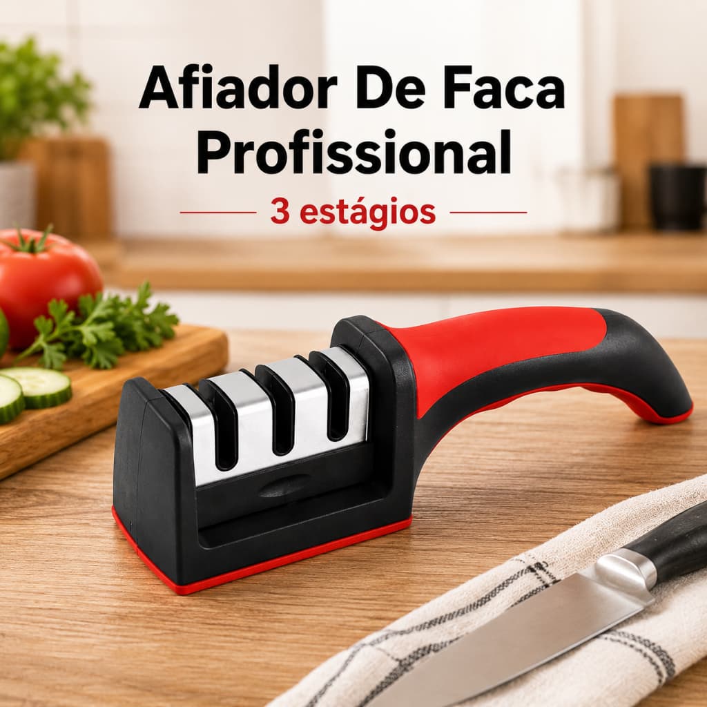 Amolador de Facas Profissional 3 Estágios em Aço Inox | Afiador Manual Cozinha Rápido e Seguro