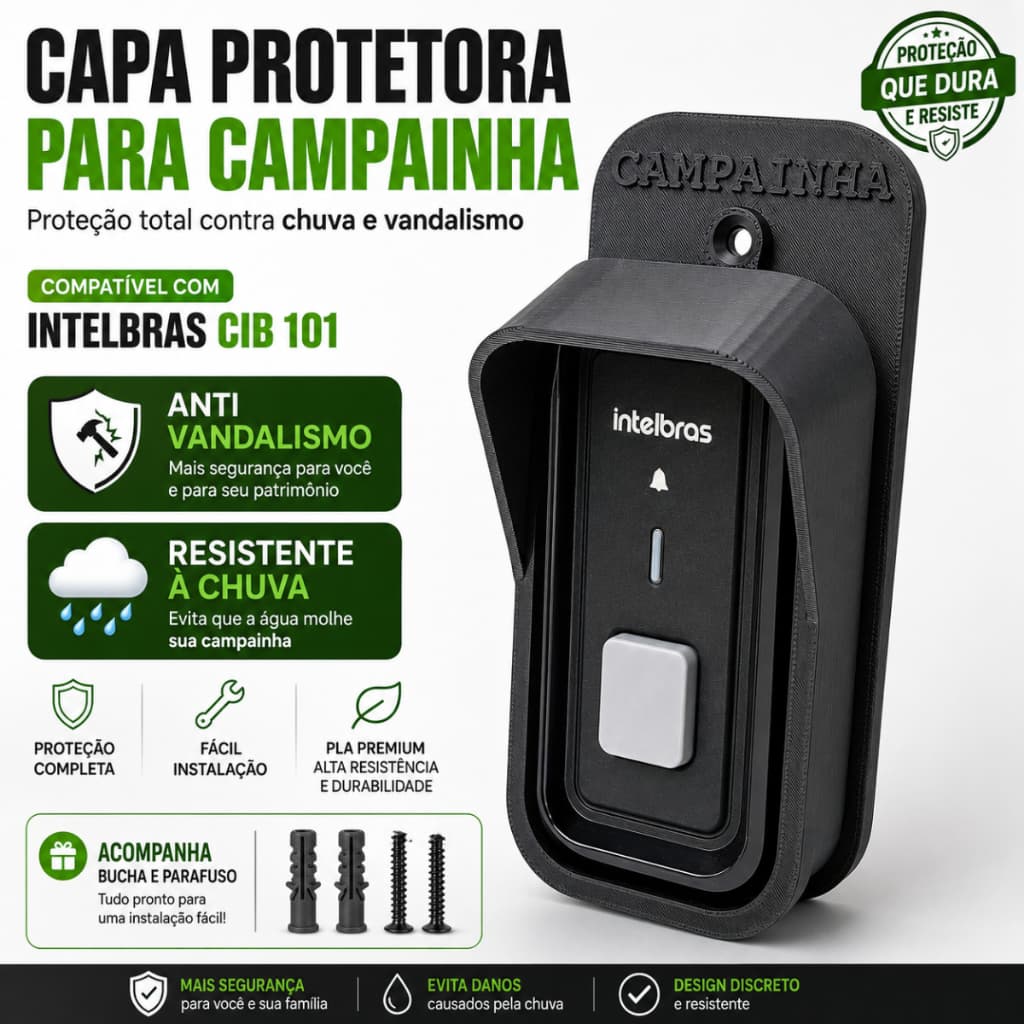 Capa Protetora Campainha Intelbras CIB101 Anti Vandalismo Chuva Suporte Segurança