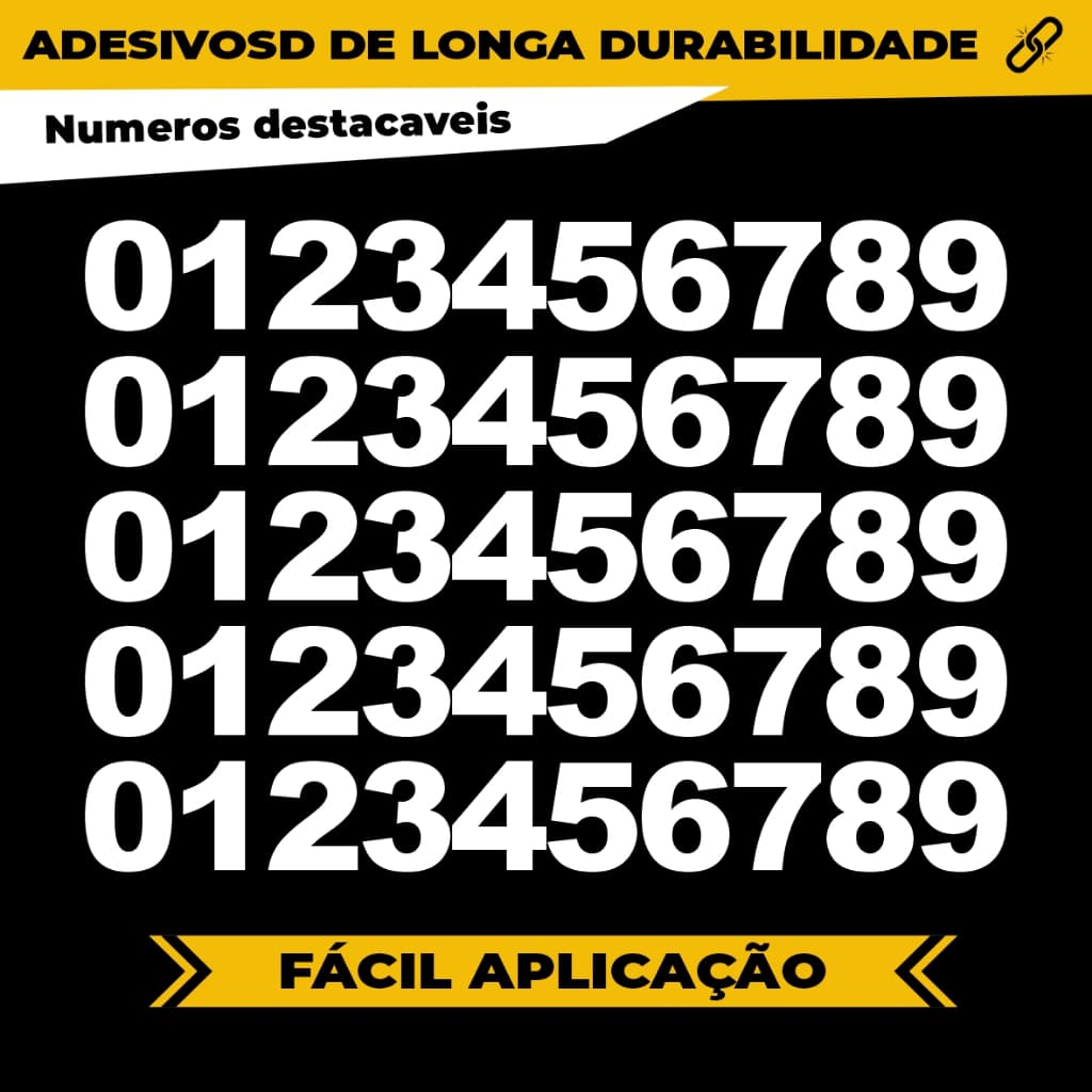 Adesivos numeros em vinil 4cm cada, do 1 até o 9 com 5 adesivos de cada numero
