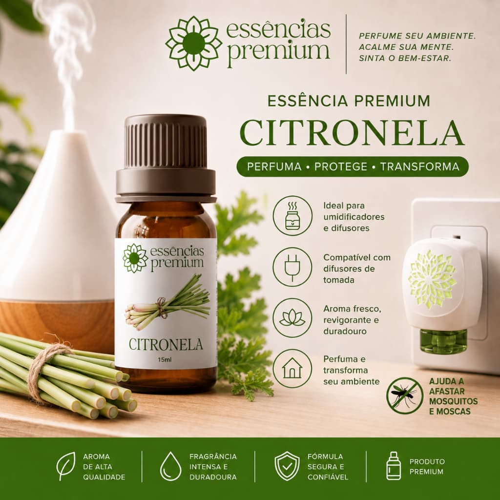 Essência Citronela Para Aromatizador e Difusor de Ambiente 15 ml