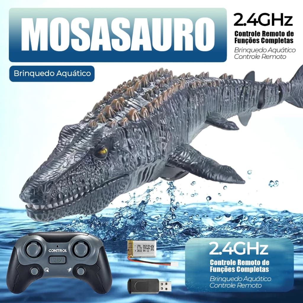 Mosasaurus RC com Movimento de Cauda Articulada - Brinquedo Aquático Educativo para Crianças