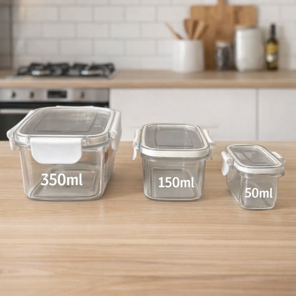 Conjunto 3 Pote Hermético Retangular Tampa Trava Segura Organização Cozinha Empilháveis Compactos Resistente Quente