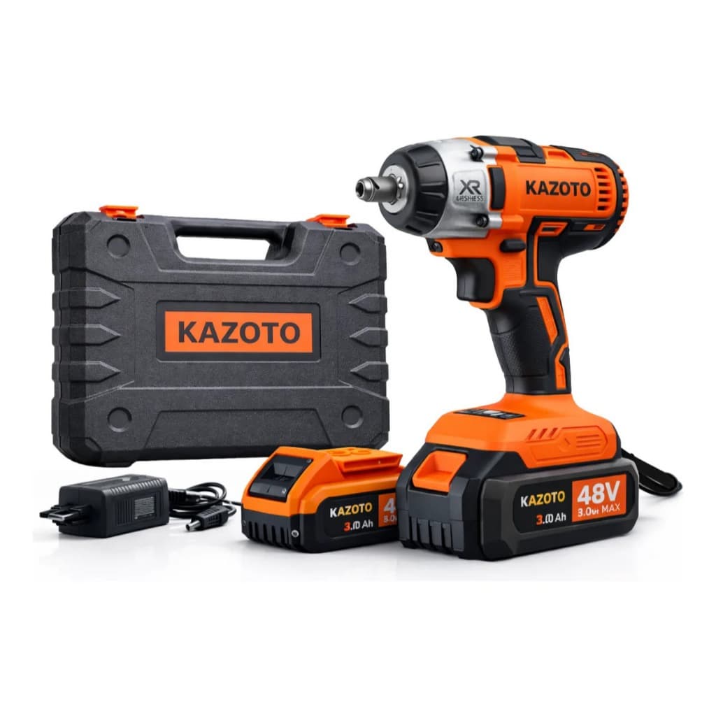 Chave De Impacto A Bateria Eletrica 1/2 Pol 4800 Rpm Kazoto Com Acessórios E Maleta 2 Baterias Laranja 48v 3000