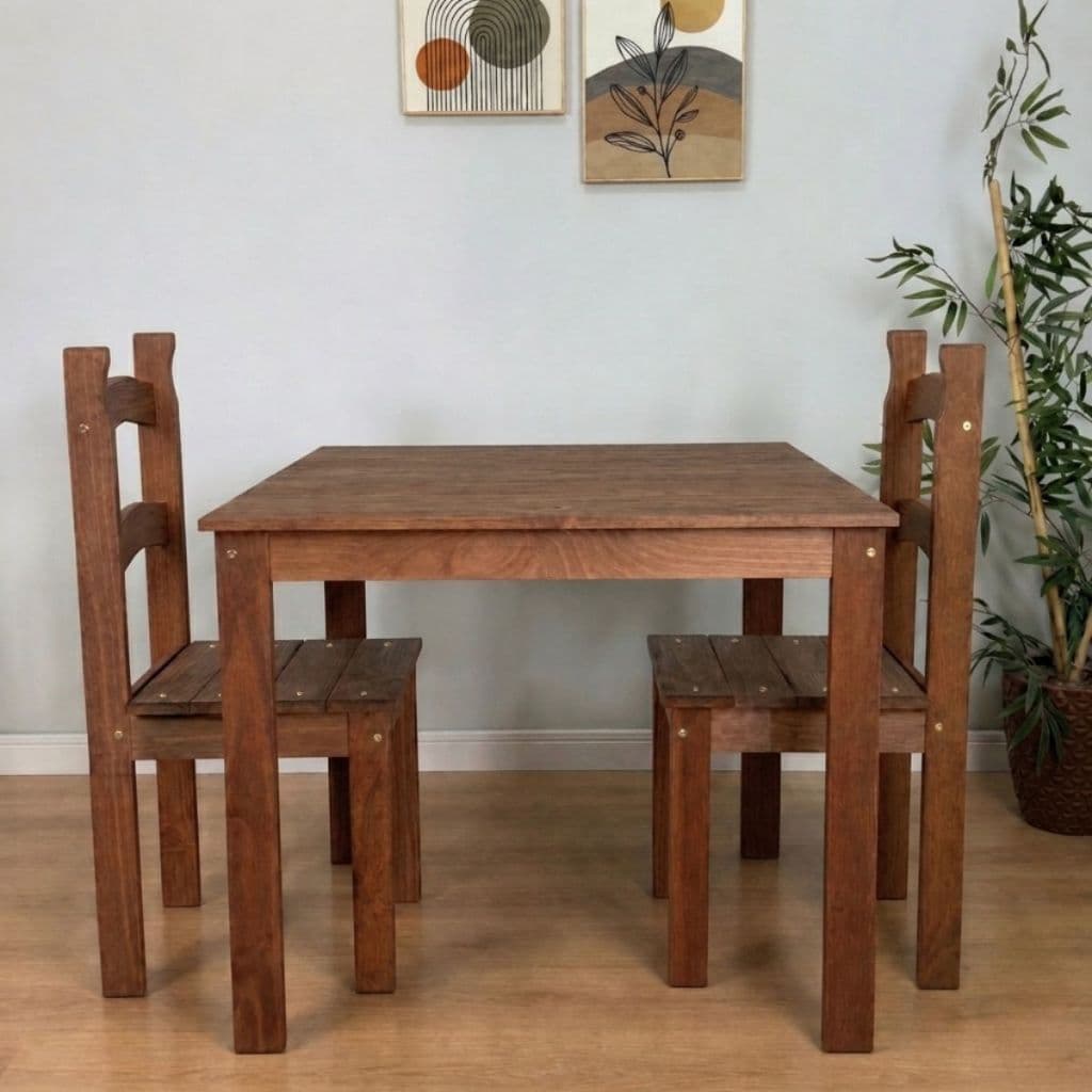 Jogo Mesa De Jantar 70x74 Com 2 Cadeiras de Madeira Maciça Para Cozinha