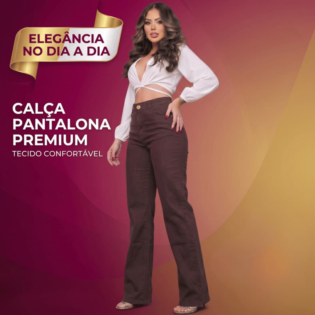 Calça Jeans Wide Leg Marrom Feminina Cintura Alta Confortável Estilo Premium