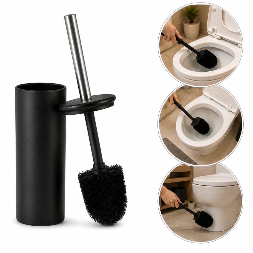 Escova Sanitária Com Suporte E Tampa Em Aço Inox Preta Design Moderno Durabilidade E Praticidade