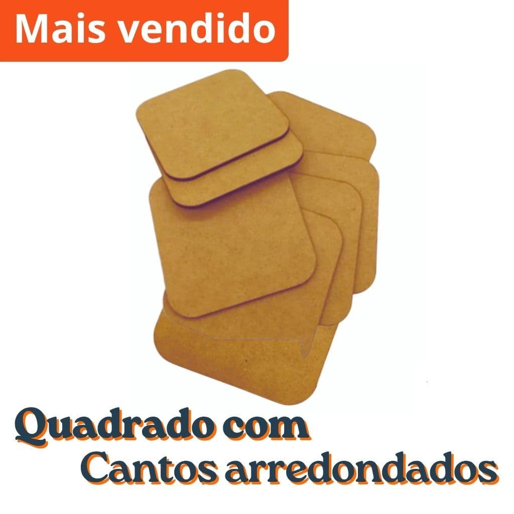 Kit 120 Peças Quadrado Ponta Arredondada Vários Tamanhos, MDF 3mm para Artesanato Adesivos Sublimação
