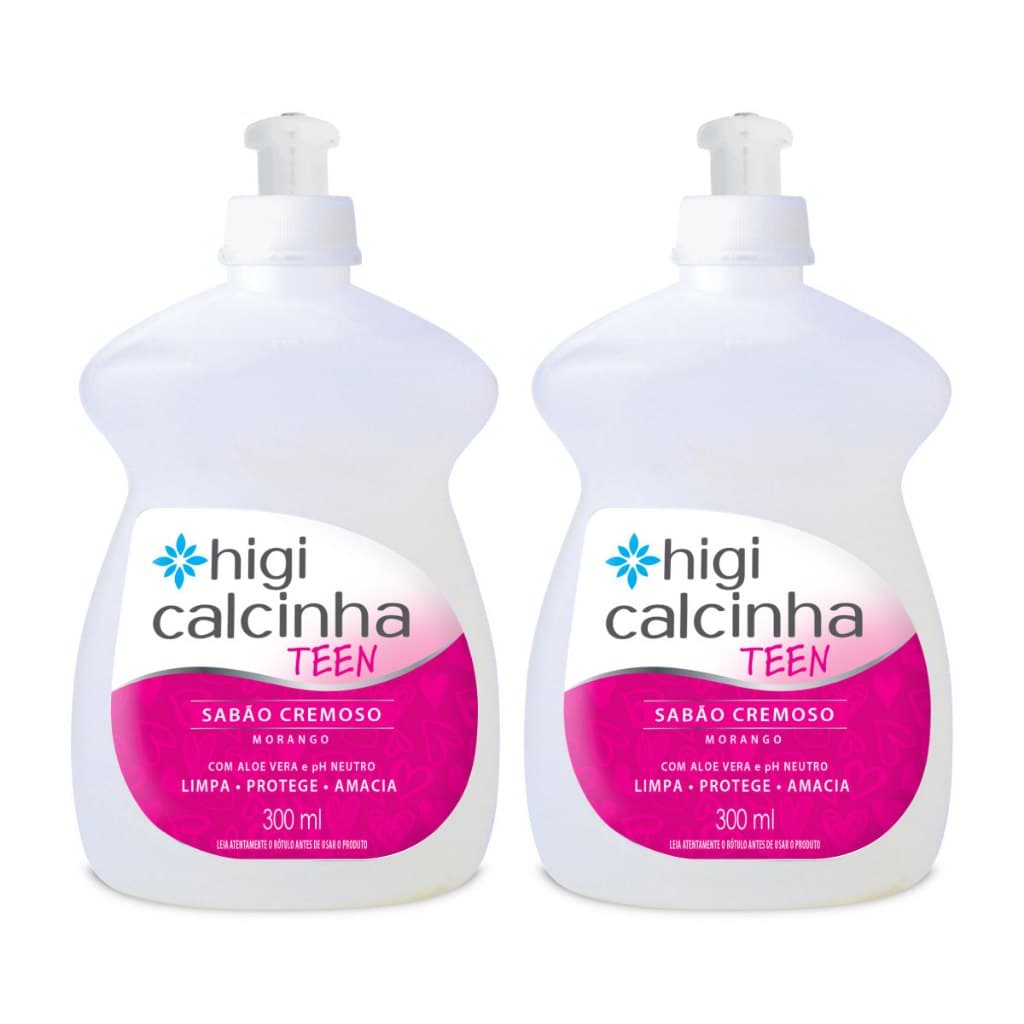Combo Higi Calcinha Teen 2 Unidades Sabão Cremoso com PH Neutro, Aloe Vera e Branqueador Óptico