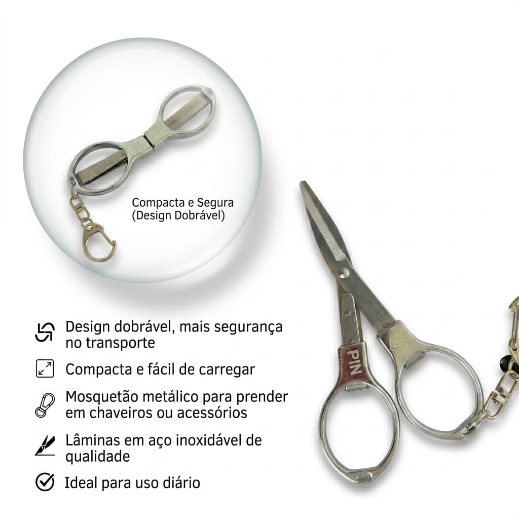 Tesoura Pin Dobrável Compacta Aço Inoxidável Multiuso De Alta Qualidade