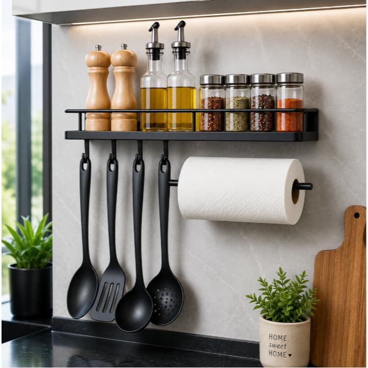 Suporte Porta Temperos de Parede com Ganchos Organizador Cozinha Reforçado