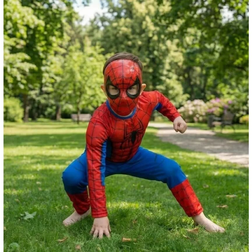 Fantasia Infantil Homem Aranha Longo C/ Enchimento E Máscara