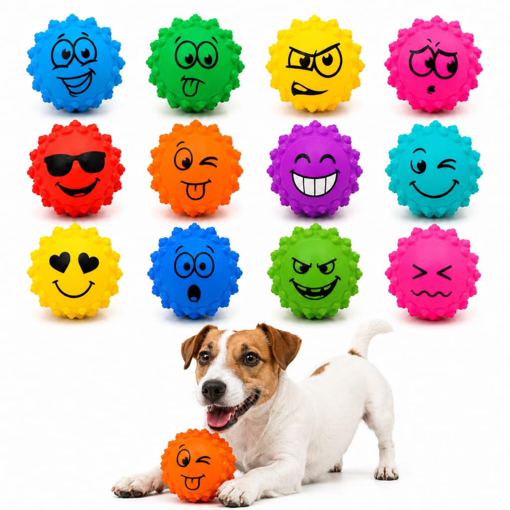 Kit Bolinhas Emoji com Cravinhos para Cachorro Brinquedo Pet Cachorro Filhote Anti-stress Pet