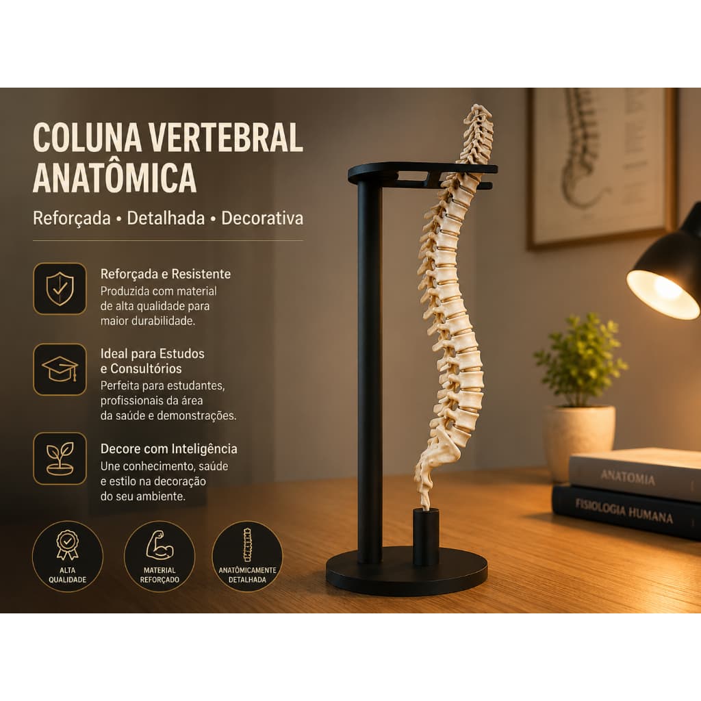 Coluna Vertebral Anatômica 55cm com Suporte – Modelo Realista