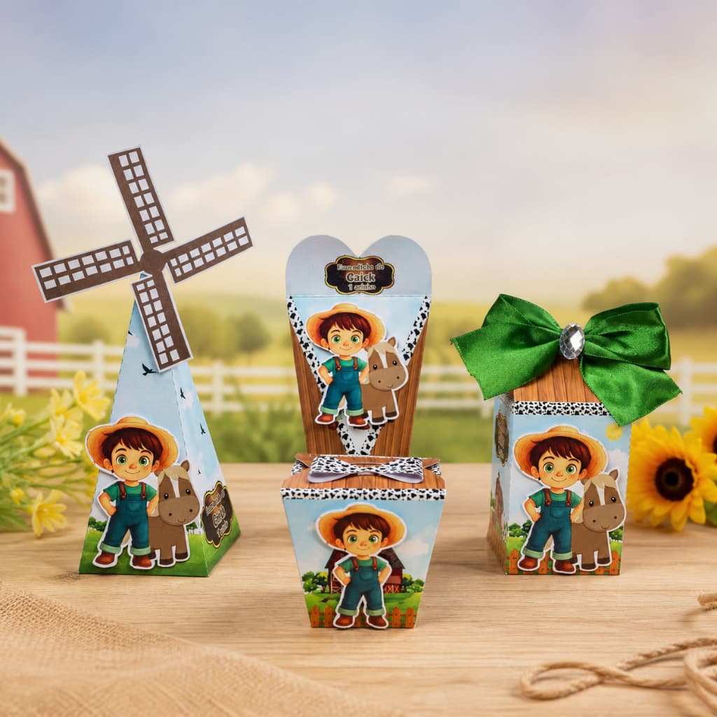 Kit Festa Fazendinha Menino + BRINDE | Lembrancinha Personalizada | Fazenda | Fazendeiro | Festa Infantil | Aniversário