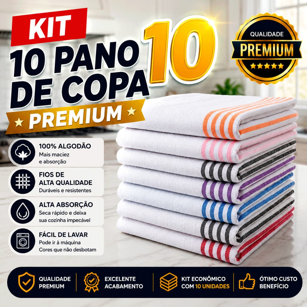 Kit 10 Panos De Prato Listrado Cozinha Algodão Macio Pano De Copa Premium
