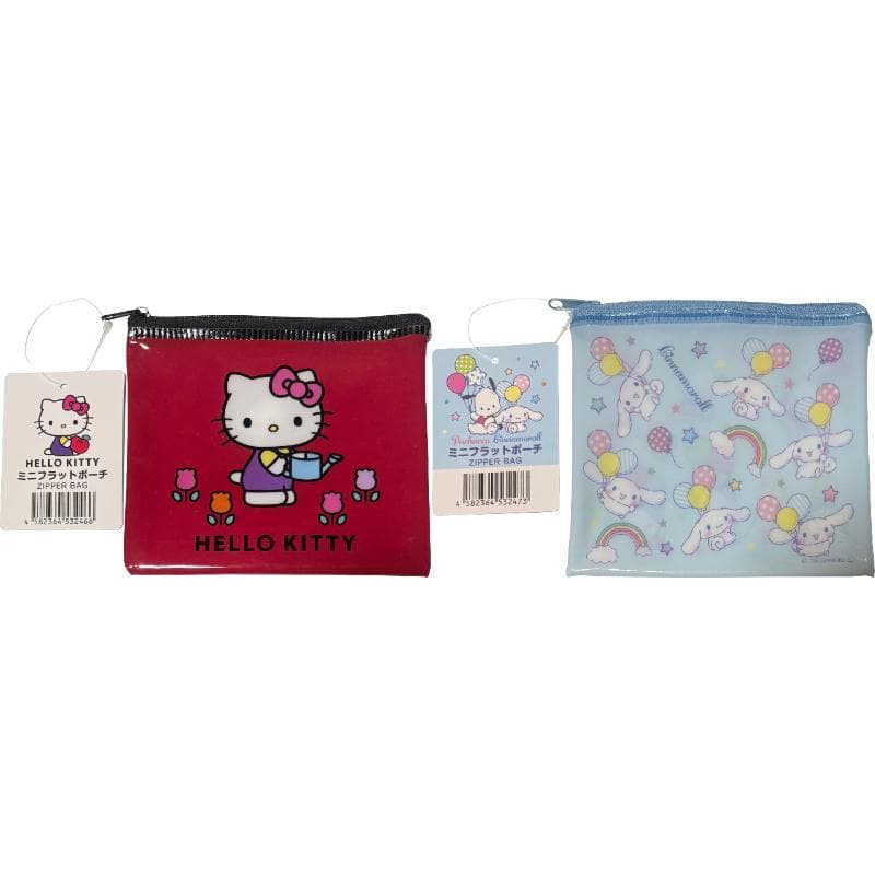 【Direct from Japan】Sanrio Mini Flat Vinyl Pouch 14 ×12 cm Zipper Accessories Cases Bag (Hello Kitty, Cinnamoroll & Pochacco)