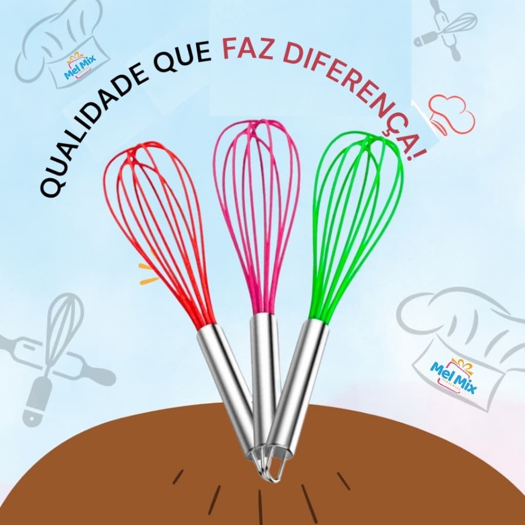 Batedor Ovos Claras Gemas Silicone Fouet Fuet Bolos Doces Fuê