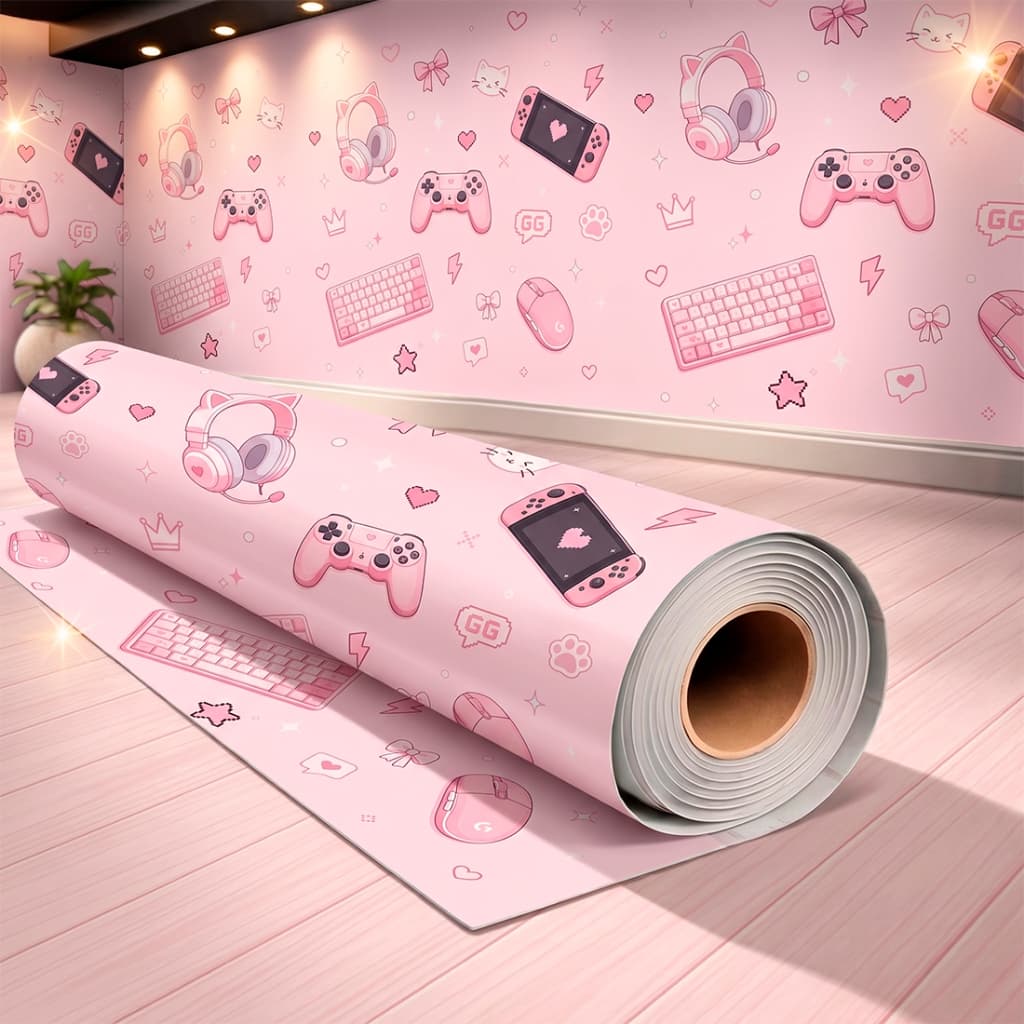 Papel de Parede Adesivo Para Quarto Feminino Infantil Rosa Gamer