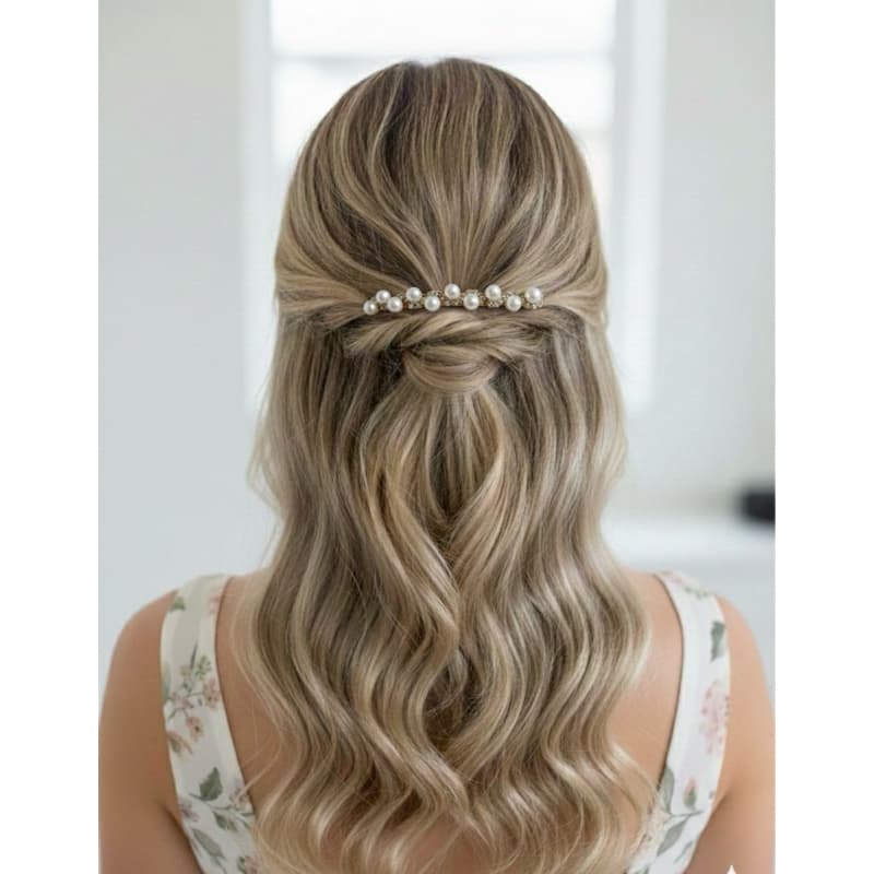 Pente de cabelo dourado com pérolas e strass  Acessórios festas e casamentos Pente noiva com pérolas Enfeites debutante