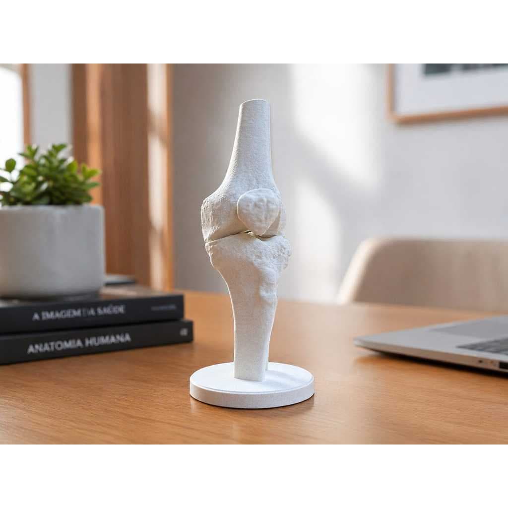 Modelo Anatômico de Joelho Humano com Base – Impressão 3D Realista