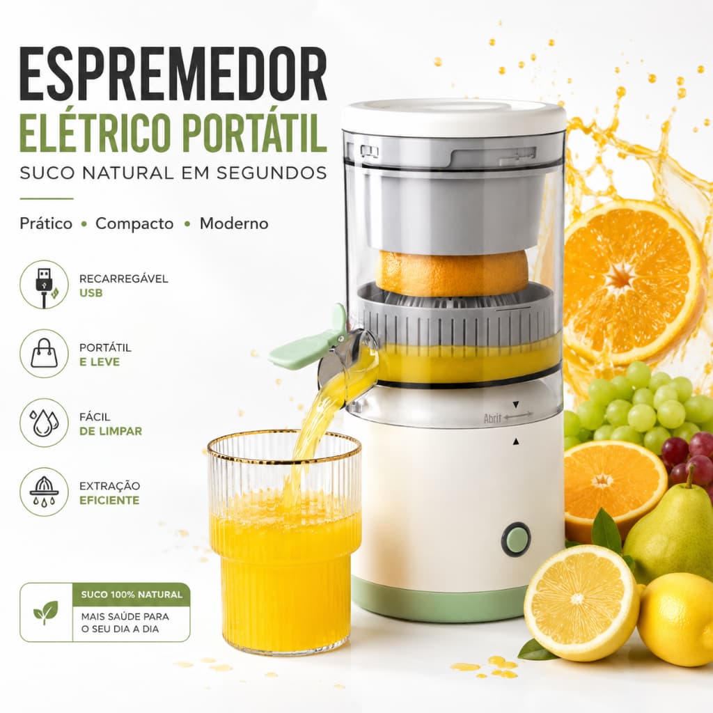 Espremedor Elétrico Laranja Limão Frutas Fazer Sucos Recarregável Usb De Cozinha