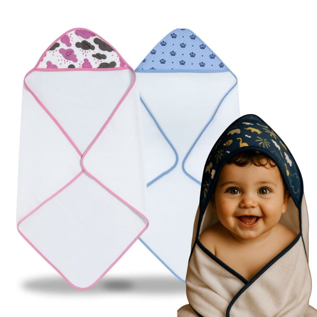 Toalha de Banho Para Bebe Com Capuz Macia Algodão Enxoval Kit 2 Unidades Menina Menino Rosa Azul