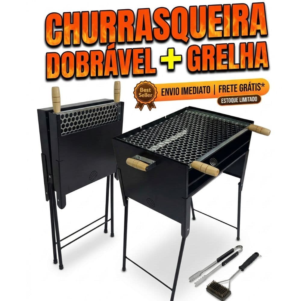 Churrasqueira Portátil Dobrável Grande com Grelha Ideal para Churrasco Camping Viagem