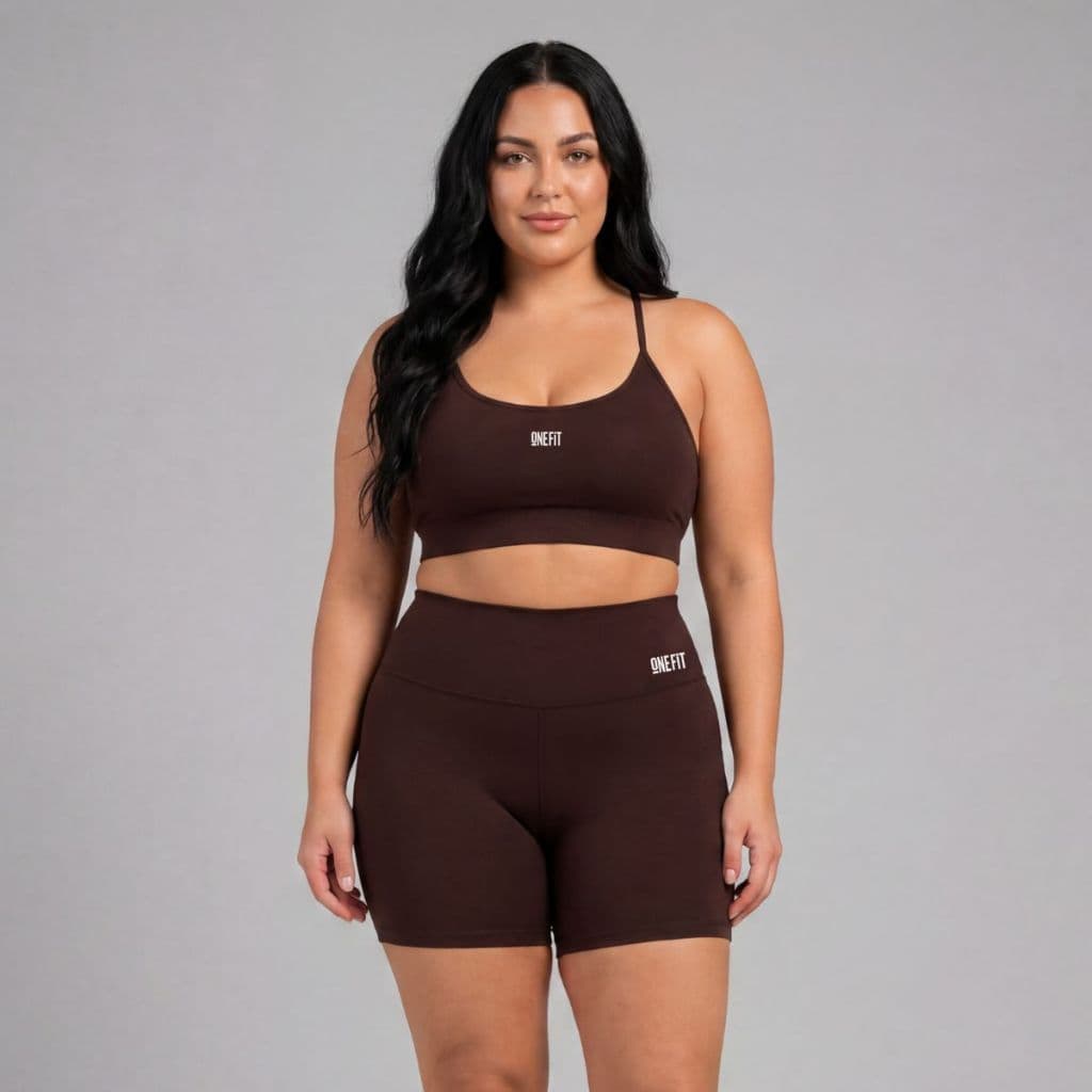 Conjunto Marrom Plus Size Feminino Moda Fitness Short Meia Coxa e Top - Envio Imediato