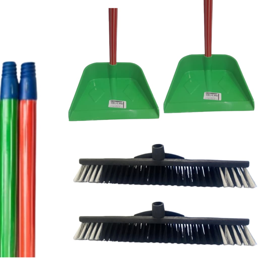 KIT COM 2 VASSOURAS VERONA TOP 60 COM CABO LISTRADO E 2 PA COLORIDA COM CABO