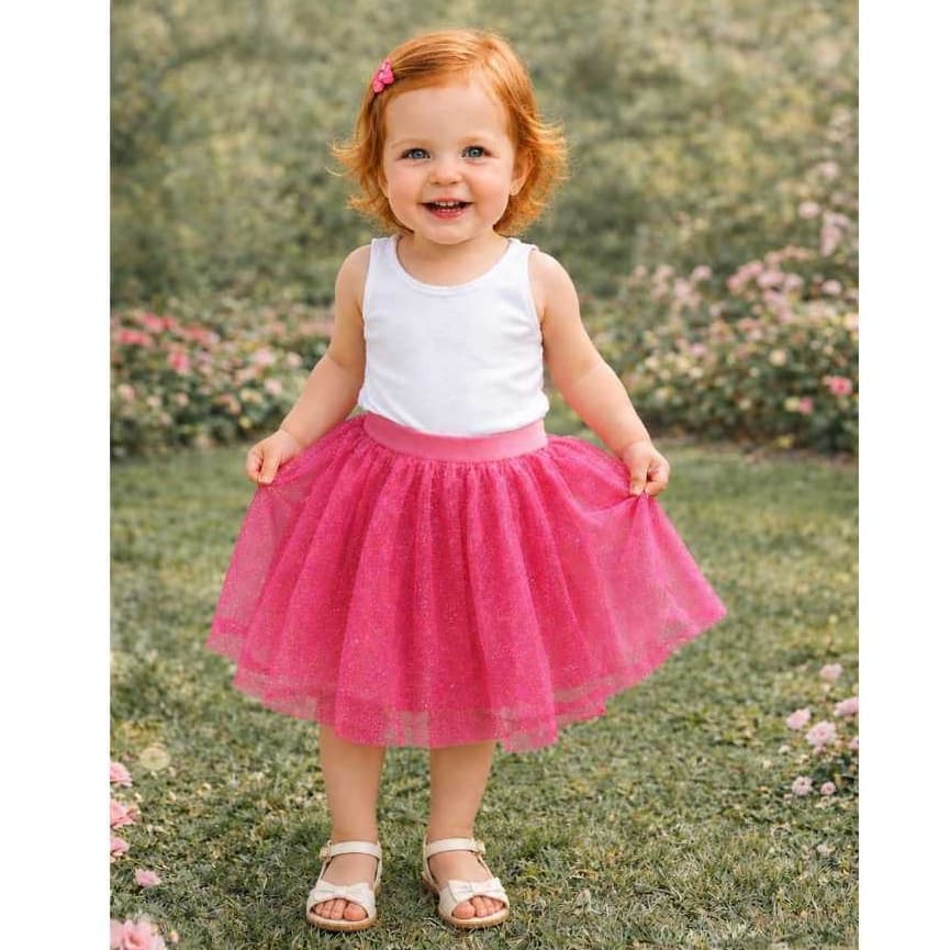 Saia Tule com Glitter Infantil Evangélica Festa Várias Cores e Tamanhos Do RN aos 10 Anos