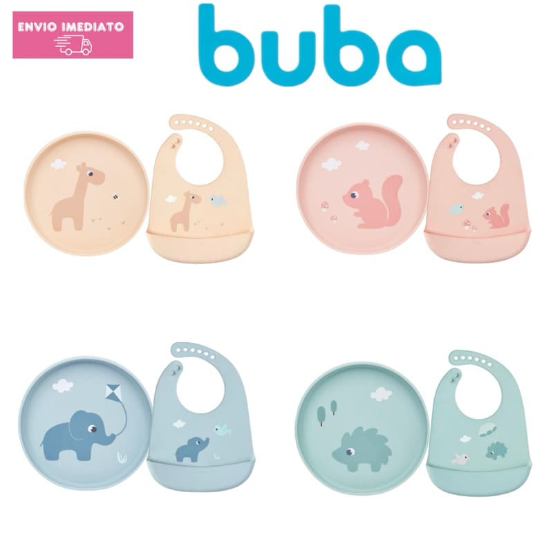 Kit Babador e Prato de Silicone Cloudy Buba Refeição e Introdução Alimentar