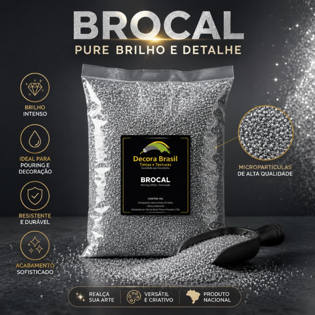 Glitter Brocal Prateado 500g Brilho Purpurina Para Pintura Artesanato Fantasia Carnaval Decoração