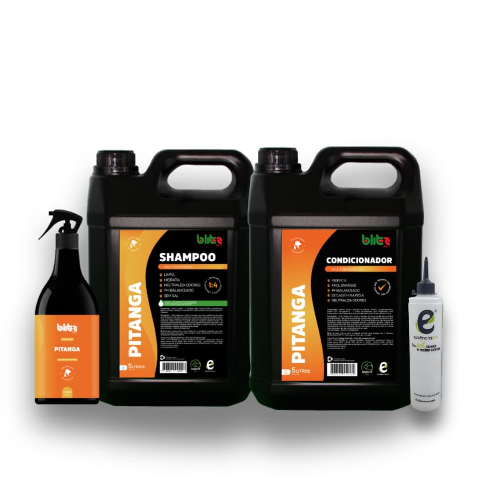 Kit Profissional Groomer Pet Cães e Gatos Essencia Pet Pitanga Shampoo/Condicionador + Perfume 500 ML + Almotolia BRINDE