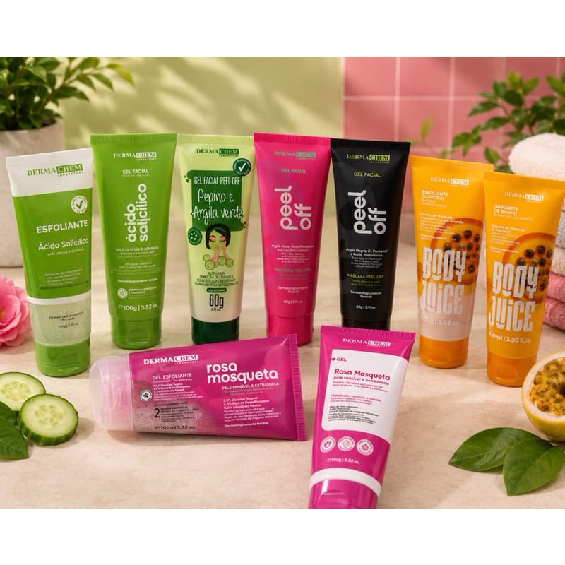 Gel Facial e Esfoliante DermaChem Feminino Auto Cuidado Dia a Dia Envio Imediato