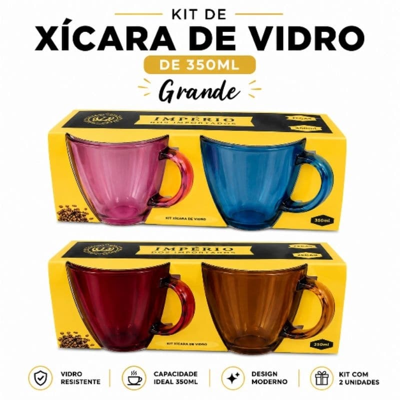 Jogo de 2 Canecas de Vidro 350ml Verona - Verde/Laranja: Resistente, Vidro de Qualidade, Fácil de Limpar
