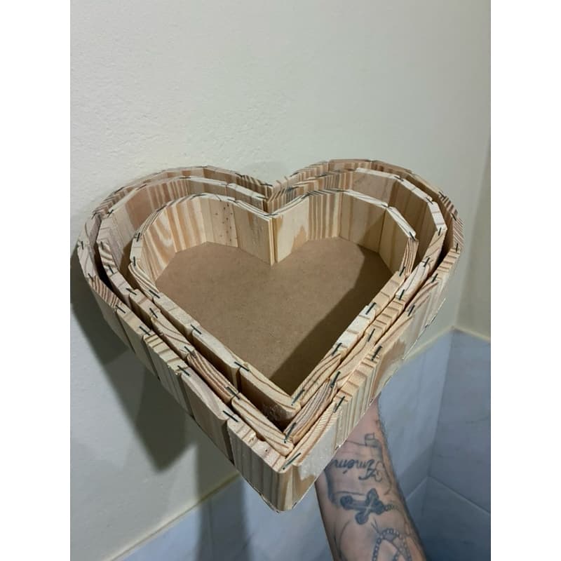 Kit 3 Coração P,M,G Artesanal em Madeira pinus e MDF