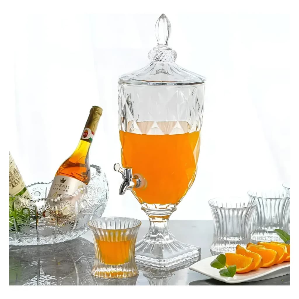 Suqueira Jarra de Vidro Cristal 2L com Torneira e Tampa- Design Sofisticado  Diamond Água Saborizada