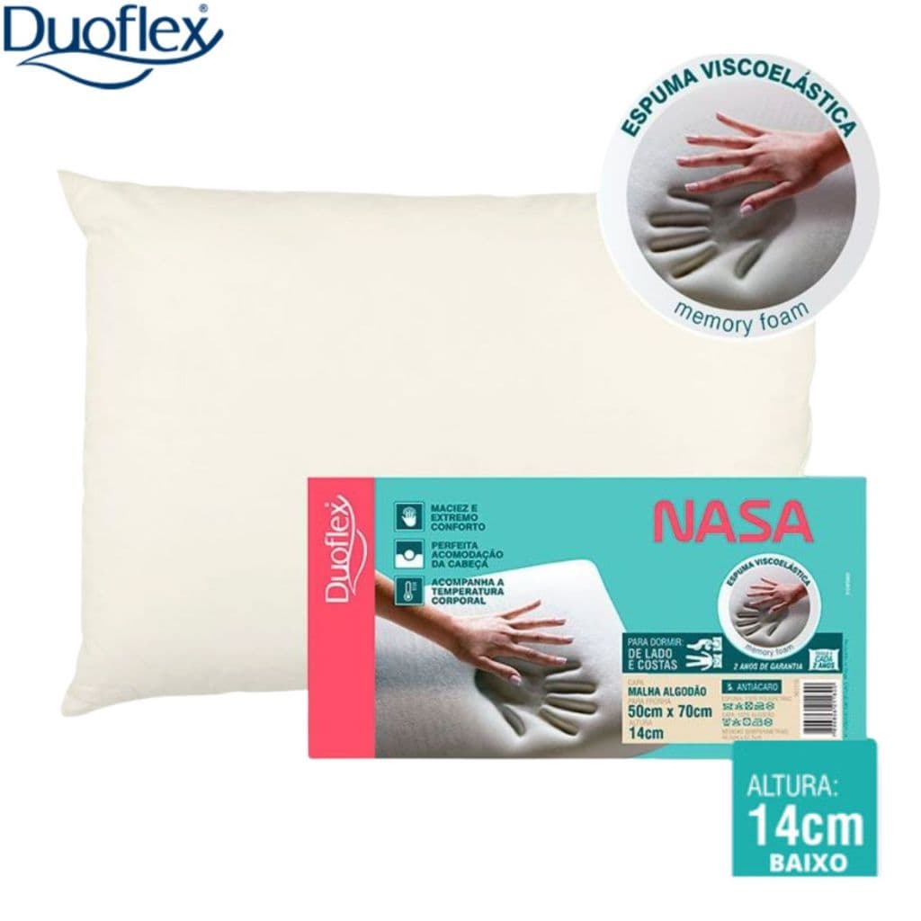 Travesseiro Nasa Baixo 14cm Duoflex - Macio - Antiácaros, Antifungos e Antibactérias