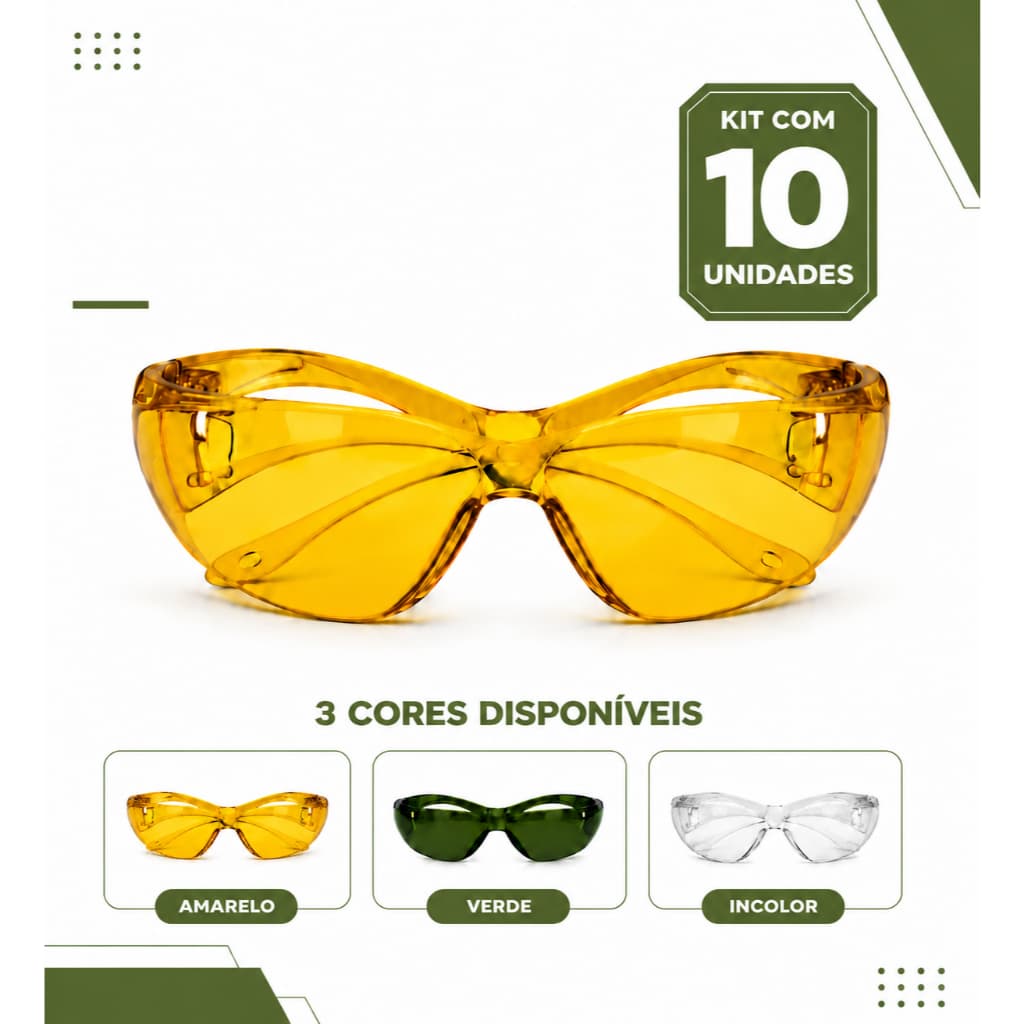 Kit Com 10 Óculos de Segurança Croma Leopardo CA 42717 Policarbonato Proteção UV Proteção Lateral Uso Profissional