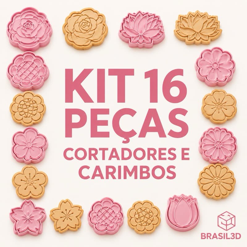 Kit Premiun 8 padrão flores molde biscoito cortadores biscoito 3D biscuit massa americana confeitari