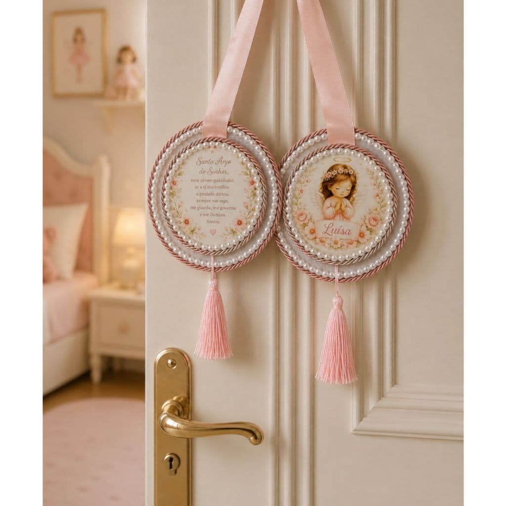 Escapulário de Porta Menina Menino Oração Santo Anjo decoração Quarto Porta Maternidade