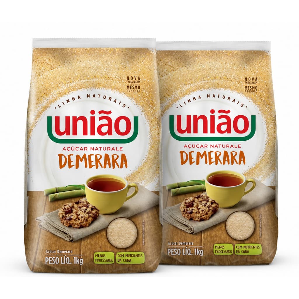 Kit Com 2 Kg Açúcar Demerara União Sem Glúten Naturale Pacote