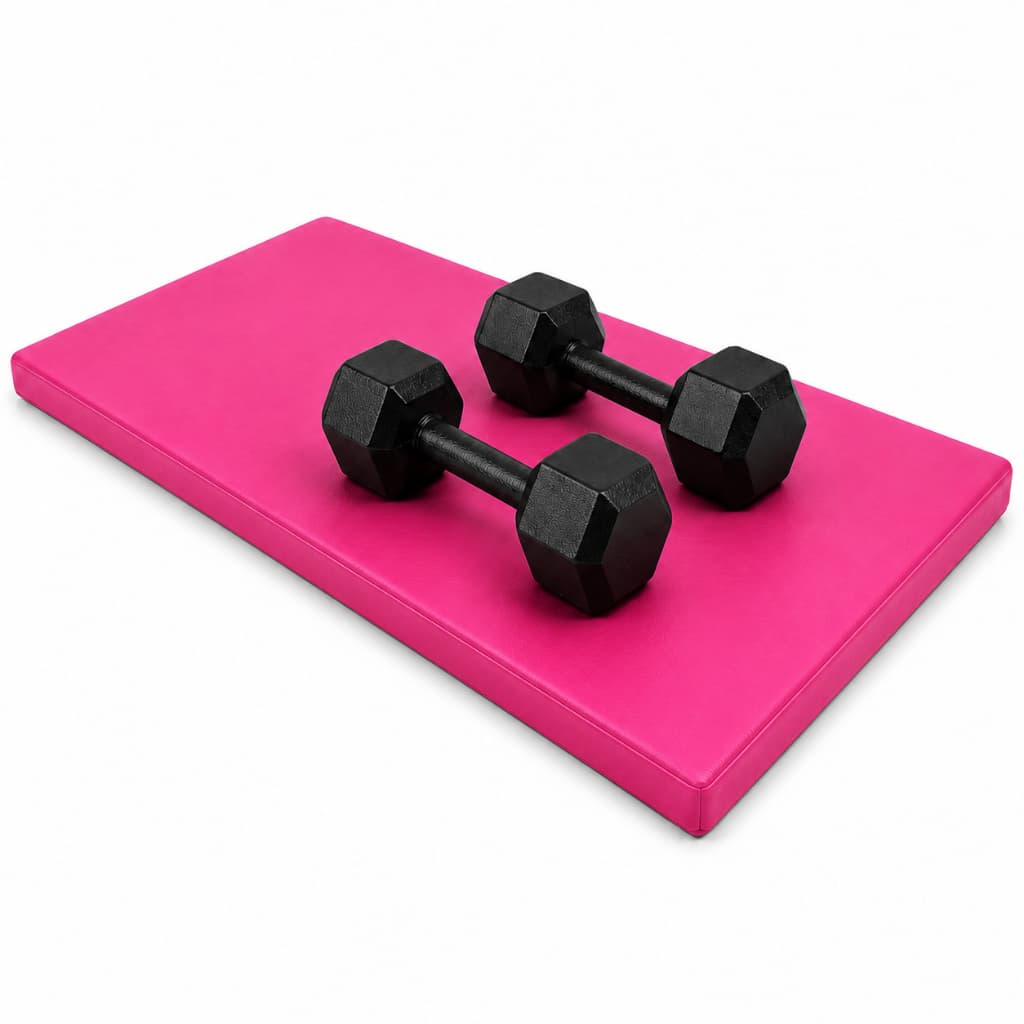 Kit Par Halter Sextavado Pintado 1kg a 5kg + Colchonete Academia Rosa 90x40x3 Treino Funcional Fitness