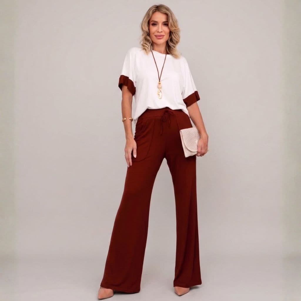 Conjunto Feminino Moletinho Mel Calça E Blusa Manga Morcego - Envio Imediato