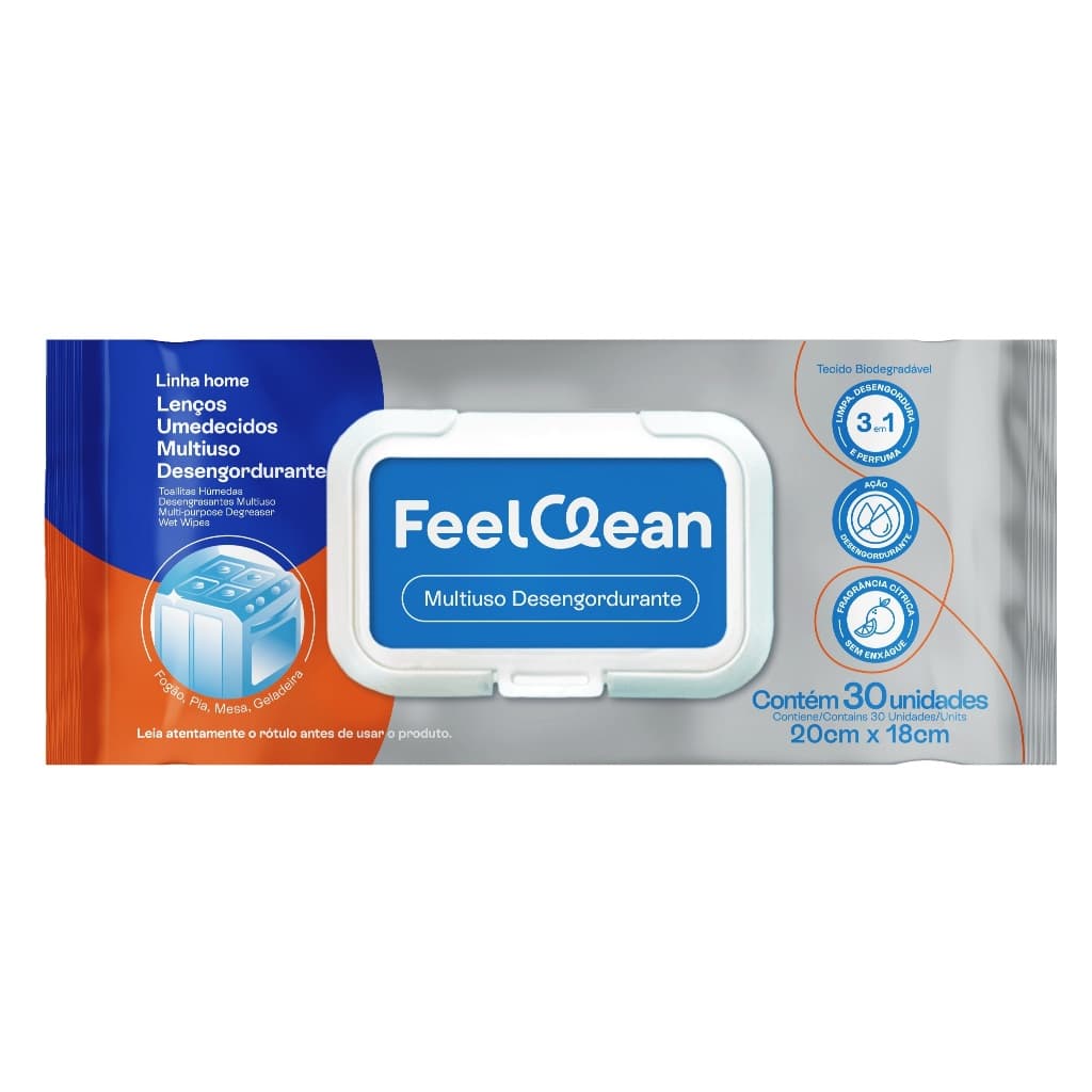 Lenço Umedecido de Limpeza FeelClean Home c/ 30 un.