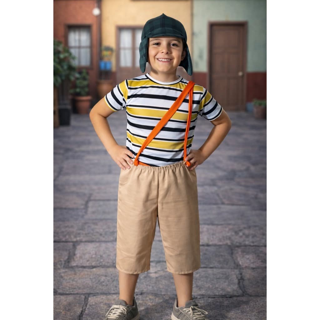 Fantasia Infantil Do Chaves - Turma Do Chaves Roupa Camiseta Bermuda Gorro Suspensorio